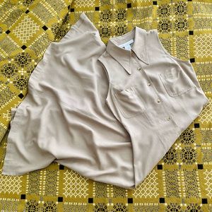 Vintage 90s The Limited Beige Raw Silk Button Front Collared Midi Safari Dress